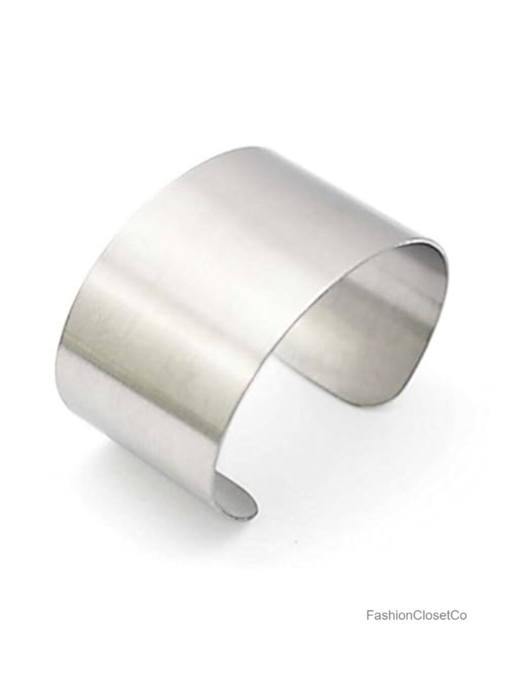 Wide Grooved Cuff Bangle - Stainless Steel Adjustable Punk Bracelet